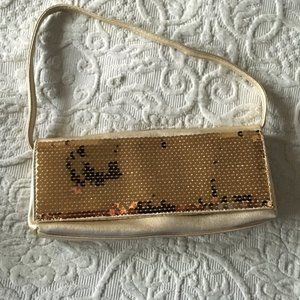 Gold sequined handbag, strap or clutch